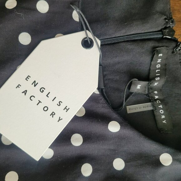 English Factory Polka Dot Ruffle Sleeve Tiered Black & White Dress Sz M - Picture 3 of 6